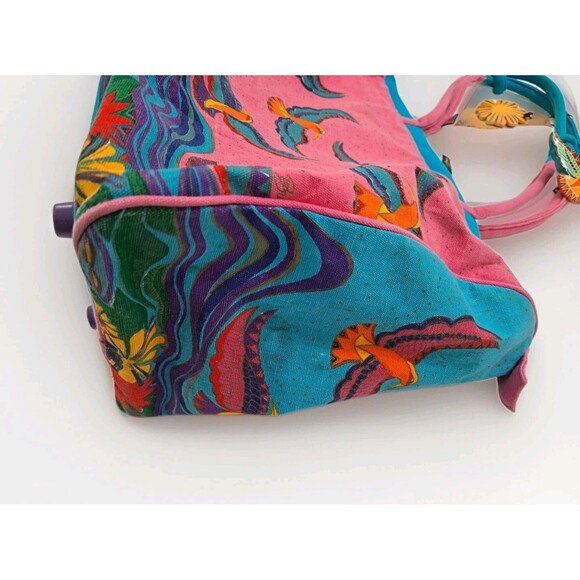 Laurie Burch Sun Sand Bag Large Parrot Bird Paradise Beach Blue Pink Hawaiian - Picture 6 of 12